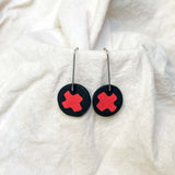 Crossed Nought Dangles - Black Red - Tiny